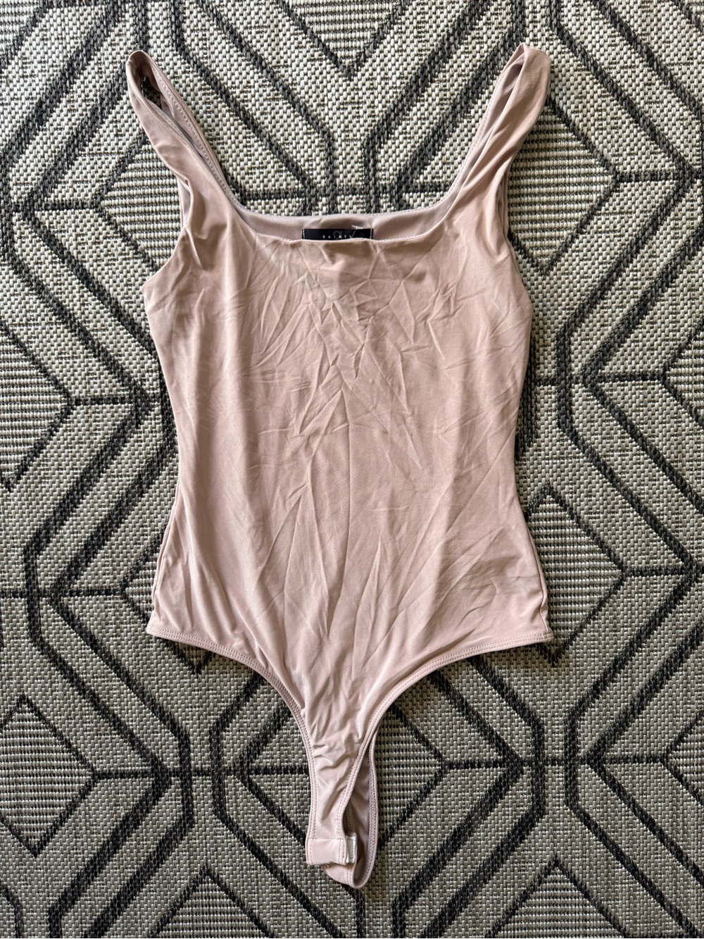 Women's Nude Scoop Neck Snap Spandex Bodysuit - Picture 2 of 6